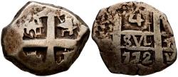 World Coins - CARLOS III (1759-1788). 4 Reales. (Ar. 13,32g/26mm). 1772. Potosí V-Y. (Cal-2019-918). MBC-. Escasa.