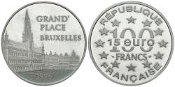 World Coins - FRANCE. 100 Francs. 15 euro. Grand Place. Brussels. 1996. (Ar. 22.20g/37.00mm). proof.