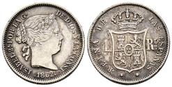 World Coins - ISABEL II (1833-1868). 1 Real. (Ar. 1,30g/15mm). 1862. Madrid. (Cal-2019-311). MBC+.