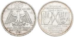 World Coins - ALEMANIA. 10 Marcos (Ar. 15,46g/33mm). 1995. Munich D. 150  Aniversario del nacimiento de Wilhelm Conrad Röntgen. (Km#187). EBC-.