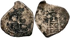 World Coins - FELIPE IV (1621-1665). 1 Real. (Ar. 2,85g/20mm). 1656. Potosí E. (Cal-2019-758). Doble fecha. BC+.