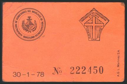 World Coins - BARCELONA (1978). Vale de 1 Peseta de la Agrupación de Comerciantes del Mercado de Hostafranchs. EBC.