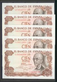 World Coins - Precioso e interesante conjunto de 26 billetes de 100 Pesetas emitidos el 17 de Noviembre de 1970, incluyendo todas las letras de la sexta emisión (5A capicúa, 5B, 5C capicúa, 5D