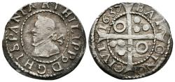 World Coins - FELIPE IV. 1 Croat. 1637. Barcelona. Cal-978; Cru.C.G. 4414e; Badia 1057. Ar. 2,43g. Pátina. MBC+. Escasa así.