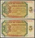World Coins - 5 Pesetas. 10 de Agosto de 1938. Pareja correlativa. Serie E. (Edifil 2017: 435a). Apresto original. SC-.