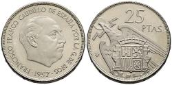 World Coins - ESTADO ESPAÑOL (1936-1975). 25 Pesetas. (Ni. 8,51g/27mm). 1957 *75. Madrid. (Cal-2019-130). SC. Extraída de cartucho. Precioso brillo.