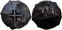 World Coins - FELIPE V (1700-1746). 8 Reales. (Ar. 27,80g/34mm). 1745/4. Lima V. (Cal-2019-1324). MBC. Escasa sobrefecha. Vanos de acuñación típicos en estas acuñaciones.