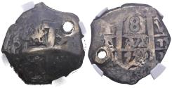 World Coins - CARLOS III (1759-1788). 8 Reales. (Ar. 26,18g/30mm). 1770. Potosí VY. (Cal-2019-1150). Encapsulado por NGC Fine Details, Holed.