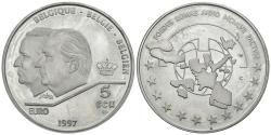 World Coins - BÉLGICA. 5 Ecu. Tratado de Roma. 1993 (Ar. 23,01g/37,00mm). Proof