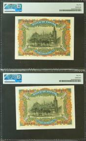 World Coins - 100 Pesetas. 15 de Julio de 1907. Pareja correlativa. Sin serie. (Edifil 2021: 320, Pick: 64a). Inusual en esta calidad. EBC+. Encapsulado PMG55, ambos.