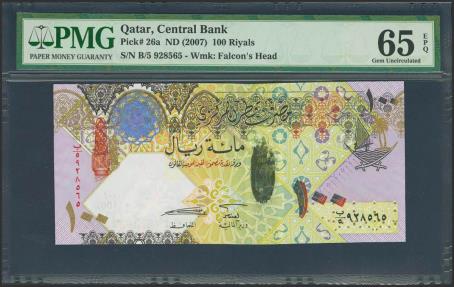World Coins - QATAR. 100 Riyals. (2007ca). (Pick: 26a). PMG65EPQ.