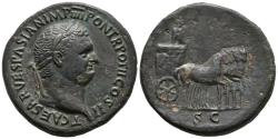 Ancient Coins - TITO. Sestercio. (Ae. 23,75g/33mm). 72-73 d.C. Roma. Anv: T CAESAR VESPASIAN IMP IIII PON TR POT II COS II. Busto laureado a derecha de Tito. Rev: Tito estante a derecha sobre car