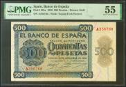 World Coins - 500 Pesetas. 21 de Noviembre de 1936. Serie A. (Edifil 2021: 422a). Inusual. EBC+. Encapsulado PMG55.