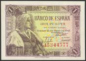World Coins - 1 Peseta. 15 de Junio de 1945. Serie J. (Edifil 2023: 448a). Apresto original. SC.