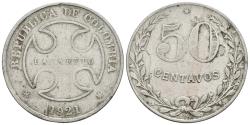 World Coins - COLOMBIA. 50 Centavos. 1921. Bogotá. Leprosario-Lazareto. Km#L13. Ni. 9,98g. MBC. Escasa.