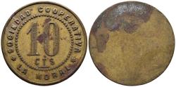 World Coins - BADALONA. 10 Céntimos. Sociedad Cooperativa La Moral. MBC-.