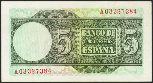 World Coins - 5 Pesetas. 5 de Marzo de 1948. Serie A. (Edifil 2021: 455a). Apresto original y manchitas. SC-.