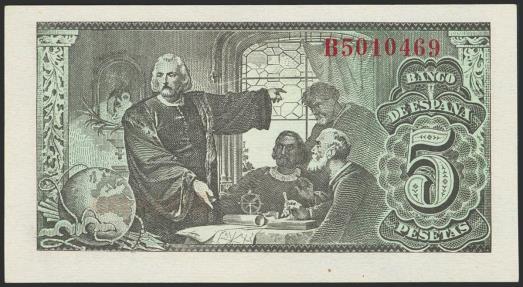 World Coins - 5 Pesetas. 13 de Febrero de 1943. Serie B. (Edifil 2023: 446a). Apresto original. SC-.