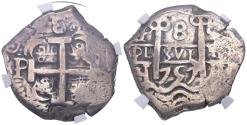 World Coins - FERNANDO VI (1746-1759). 8 Reales. (Ar. 26,60g/33mm). 1757. Potosí q. (Cal-2019-535). Encapsulado por NGC XF Details, Cleaned.