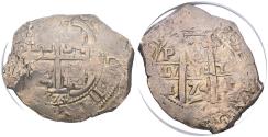 World Coins - CARLOS II (1665-1700). 8 Reales. (Ar. 25,55g/37mm). 1674. Potosí E. (Cal-2019-705). Doble fecha. Encapsulada por NGC AU Details, Cleaned.