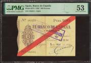 World Coins - 100 Pesetas. 5 de Noviembre de 1936. Sucursal de Gijón. Sin serie. (Edifil 2021: 384). Raro, especialmente en esta excepcional calidad para este billete, que siempre se presenta e