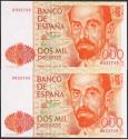 World Coins - 2000 Pesetas. 22 de Julio de 1980. Pareja correlativa y numeración bajísima. Sin serie. (Edifil 2021: 479). SC.