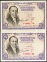 World Coins - 25 Pesetas. 19 de Febrero de 1946. Pareja correlativa, serie F. (Edifil 2021: 450a). Apresto original. SC-.