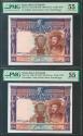 World Coins - 1000 Pesetas. 1 de Julio de 1925. Pareja correlativa. Sin serie y numeración posterior al 3646000. (Edifil 2021: 351, Pick: 70c). Inusual en esta calidad. EBC+. Encapsulado PMG55,