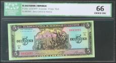 World Coins - EL SALVADOR. 5 Colones. 6 October 1977. (Pick: 126a). ICG66.