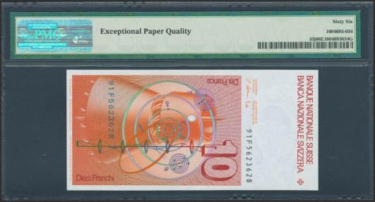 World Coins - SWITZERLAND. 10 Franken. 1991. (Pick: 53j). PMG66EPQ.