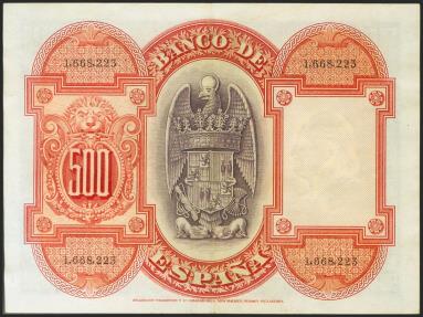 World Coins - 500 Pesetas. 24 de Julio de 1927. Sin serie y numeración posterior a 1602000. (Edifil 2021: 352). Inusual, presenta gran parte del apresto original. EBC+.