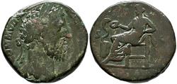 World Coins - COMODO. Sestercio. (Ae. 22,85g/29mm). 187-188 d.C. Roma. (RIC 512). Anv: Cabeza laureada de Cómodo a derecha, alrededor leyenda: M COMMODVS ANT P FELIX AVG BRIT. Rev: Salus sentad