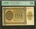World Coins - 1000 Pesetas. 21 de Noviembre de 1936. Serie B. (Edifil 2023: 423a, Pick: 103a). Muy raro en esta excepcional calidad, apresto original. EBC+++. Encapsulado PMG58EPQ. (este billet