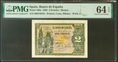 World Coins - 2 Pesetas. 30 de Abril de 1938. Serie D. (Edifil 2021: 429a, Pick: 109a). Apresto original. SC. Encapsulado PMG64EPQ.