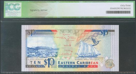 World Coins - EAST CARIBBEAN STATES. 10 Dollars. 1993. Antigua. (Pick: 27a). ICG63.