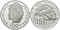 World Coins - FRANCIA. 100 Francs. 15 Ecus. Jeux Mediterraneu. 1993. (Ar. 22,17g/37,00mm). Proof.