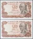 World Coins - 100 Pesetas. 17 de Noviembre de 1970. Pareja correlativa. Serie 9C. (Edifil 2017: 472d). Apresto original. SC.
