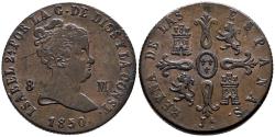 World Coins - ISABEL II (1833-1868). 8 Maravedís. (Ae. 9,78g/29mm). 1850. Jubia. (Cal-2019-117). EBC-.