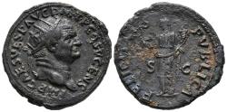 Ancient Coins - VESPASIANO. Dupondio. (Ae. 12,35g/28mm). 73-74 d.C. Roma. Anv: IMP CAES VESP AVG P M T P COS V CENS. Busto radiado a derecha de Vespasiano. Rev: FELICITAS PVBLICA. Felicitas estan