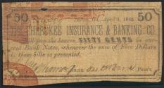 World Coins - UNITED STATES OF AMERICA. Obsolete Currency. 50 Cents. 1862. The Cherokee Insurance and Banking Cº. Dalton, GA. (Pick: Not Listed). Very rare. Pinholes, small hole. Fine.