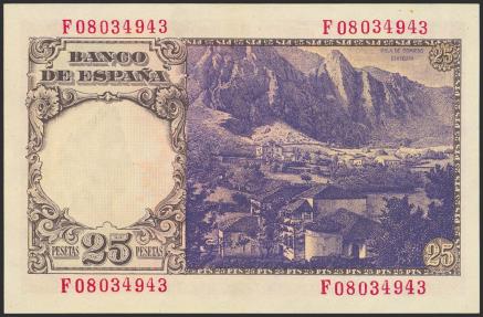 World Coins - 25 Pesetas. 19 de Febrero de 1946. Serie F. (Edifil 2021: 450a). Apresto original. SC.