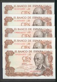 World Coins - Precioso e interesante conjunto de 26 billetes de 100 Pesetas emitidos el 17 de Noviembre de 1970, incluyendo todas las letras de la sexta emisión (5A capicúa, 5B, 5C capicúa, 5D