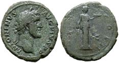 Ancient Coins - ANTONINO PIO. As. (Ae. 9,69g/30mm). 139 d.C. Roma. Anv: Cabeza laureada de Antonino Pío a derecha, alrededor leyenda: ANTONINVS AVG PIVS P P. Rev: Fides estante a derecha portando