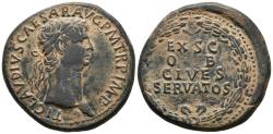 Ancient Coins - CLAUDIO. Sestercio. (Ae. 27,49g/36mm). 41-50 d.C. Roma. Anv: TI CLAVDIVS CAESAR AVG P M TR P IMP. Busto laureado de Claudio a derecha. Rev: EX SC OB CIVES SERVATOS. Leyenda dentro