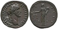 Ancient Coins - ANTONIO PIO. Sestercio. (Ae. 24,24g/32mm). 145-161 d.C. Roma. Anv: ANTONINVS AVG PIVS PP TR P XIII. Busto laureado a derecha de Antonino Pío. Rev: COS IIII. Aequitas estante porta