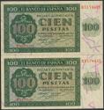 World Coins - 100 Pesetas. 21 de Noviembre de 1936. Pareja correlativa. Serie X, última serie emitida. (Edifil 2017: 421a). Raro así. SC-.