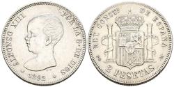 World Coins - ALFONSO XIII (1885-1931). 2 Pesetas. (Ar. 9,97g/27mm). 1892 *18-92. Madrid PGM. (Cal-2019-85). Primera estrella muy floja. MBC+. Limpiada. Muy escasa.