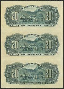 World Coins - BANCO ESPAÑOL DE LA ISLA DE CUBA. Conjunto de 3 billetes correlativos de 20 Centavos (sin desprender), emitidos el 15 de Febrero de 1897 (Edifil 2023: 85, Pick: 53a). Apresto orig