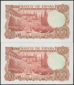 World Coins - 100 Pesetas. 17 de Noviembre de 1970. Pareja correlativa. Sin serie. (Edifil 2017: 472). SC.