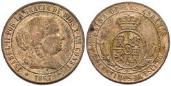 World Coins - ISABEL II (1833-1868). 2 1/2 Céntimos de Escudo. (Ae. 6,14g/25mm). 1867. Jubia OM. (Cal-2019-236). MBC.